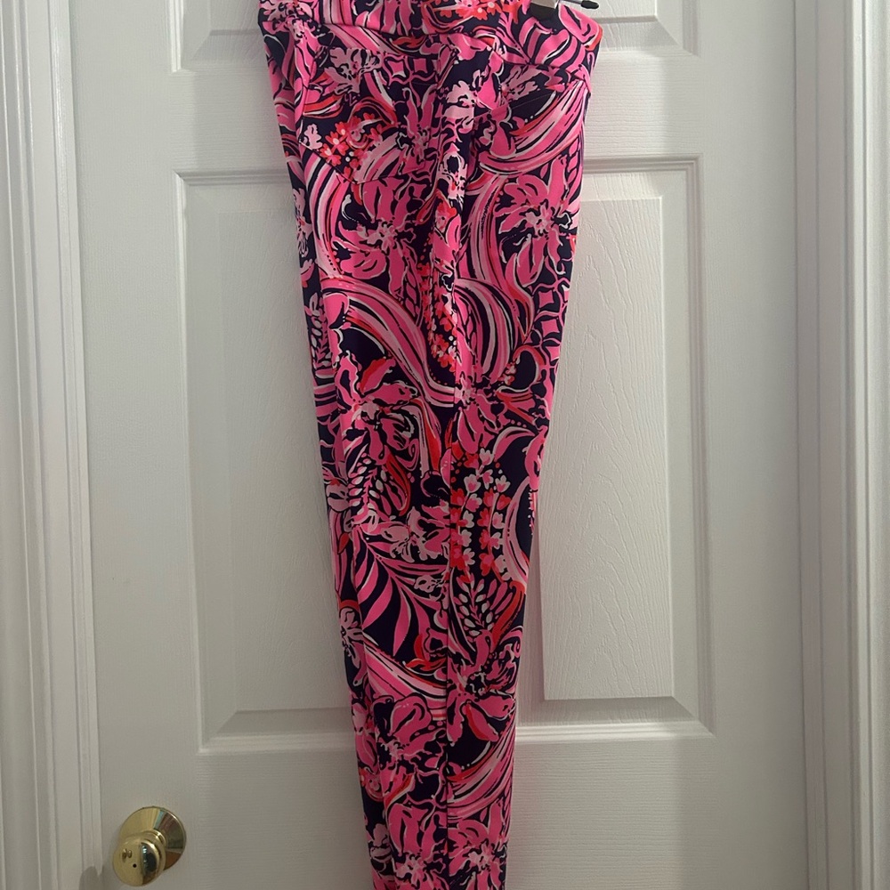 SOLD Lilly Pulitzer Luxletic Corso Pants UPF 50+ Low Tide Navy Pink Size - Sz 10